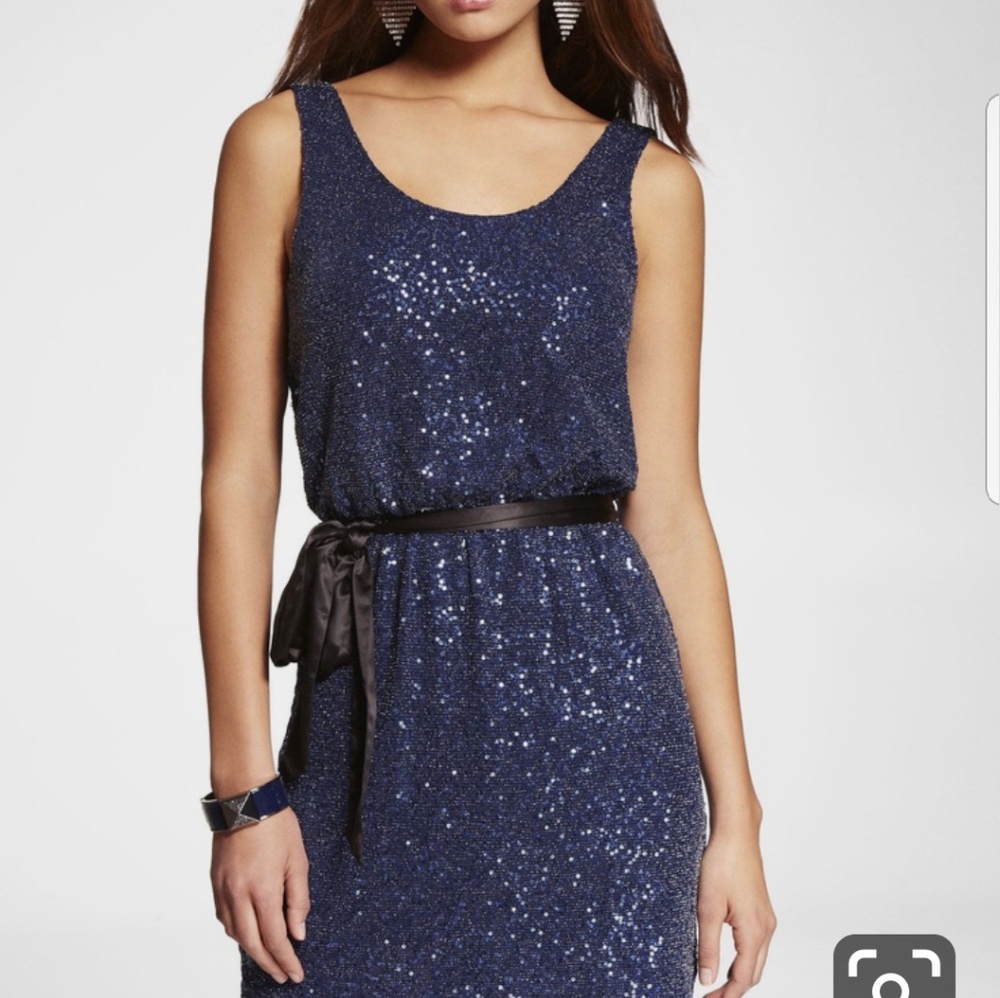 Express Royal Blue Sequin Dress w Ribbon Sash